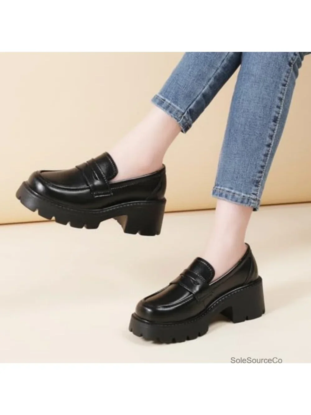 Women's Platform Loafers Chunky Heel Penny Loafer Memory Foam Slip-Ons Business